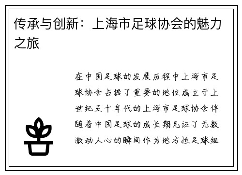 传承与创新：上海市足球协会的魅力之旅