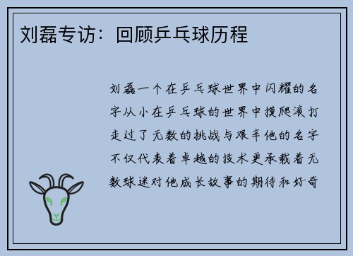 刘磊专访：回顾乒乓球历程
