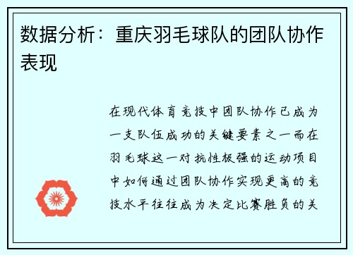 数据分析：重庆羽毛球队的团队协作表现