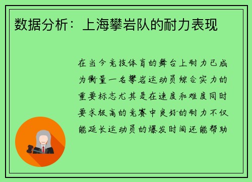 数据分析：上海攀岩队的耐力表现