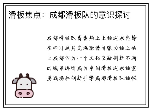 滑板焦点：成都滑板队的意识探讨