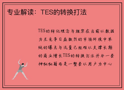 专业解读：TES的转换打法