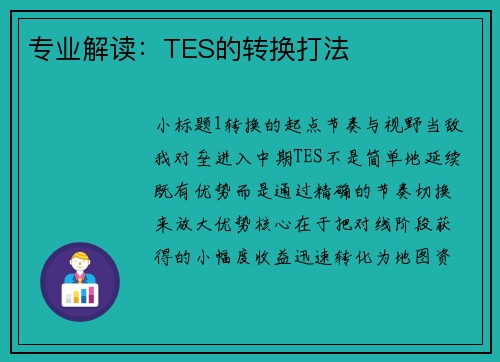 专业解读：TES的转换打法